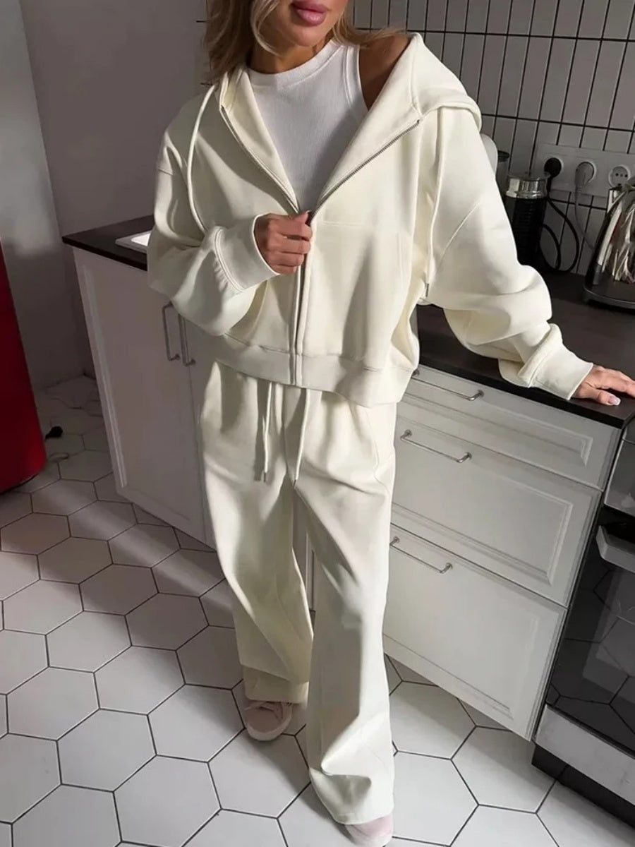 Simplicity Zipper Hoodie, Athletic Casual Pants 2-piece Sets