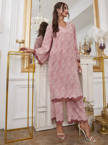 Printed Long Gown Wide-leg Pants Set 2-piece Sets