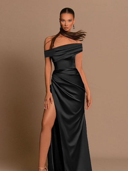 Liber Autumn Women's Slit Solid Color Midi Dresses