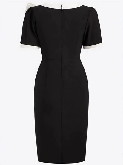 Crew Neck Bow Contrasting Colors Slim Fit Banquet Formal Dress For The Workplace Midi Dresses