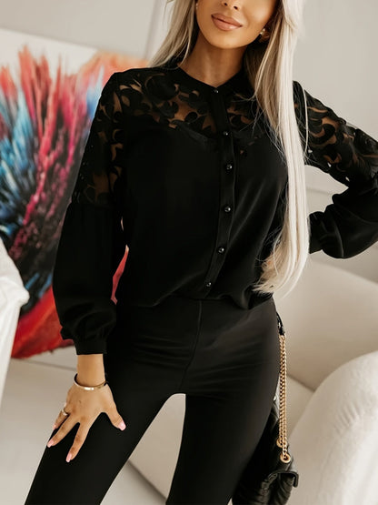Embroidery Hollow Long Sleeve Blouse