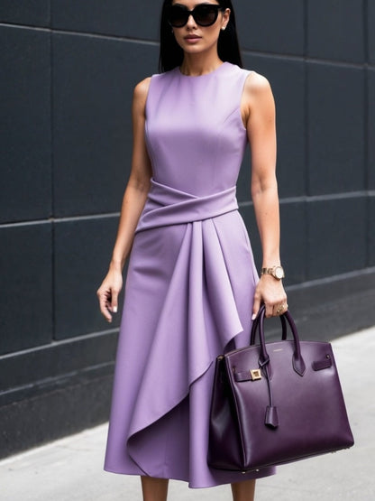 Waist-cinching Sleeveless Asymmetrical Midi Dress
