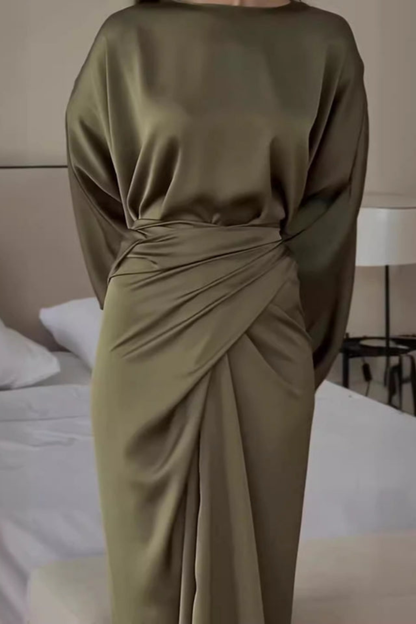 Satin Batwing Sleeve Maxi Dress