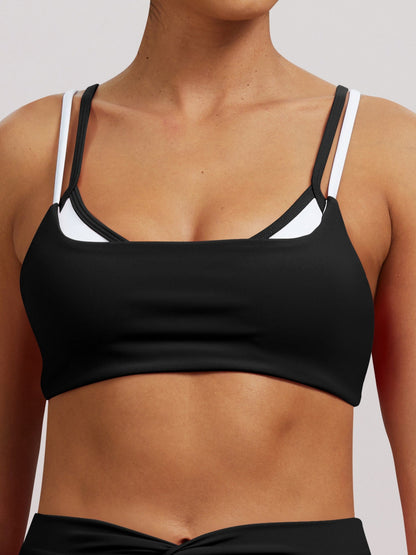 Color-blocked Double Straps Yoga Fitness Exercise Beautiful Back Bra Sports Bra