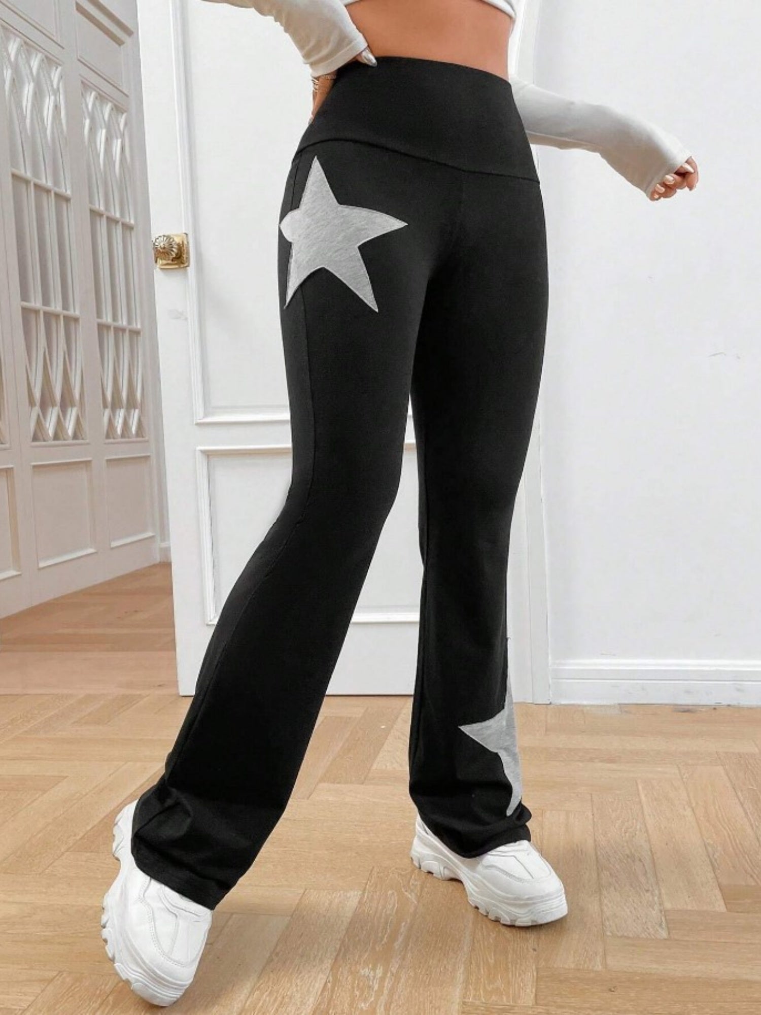 Five-pointed Star Elastic Tights High-waisted With A Slight Flare Pants