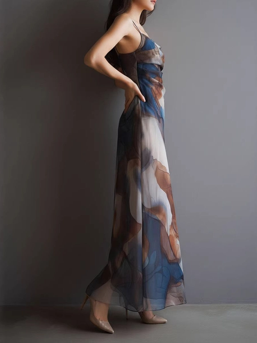 Chiffon Printed Blending Temperament Maxi Dresses
