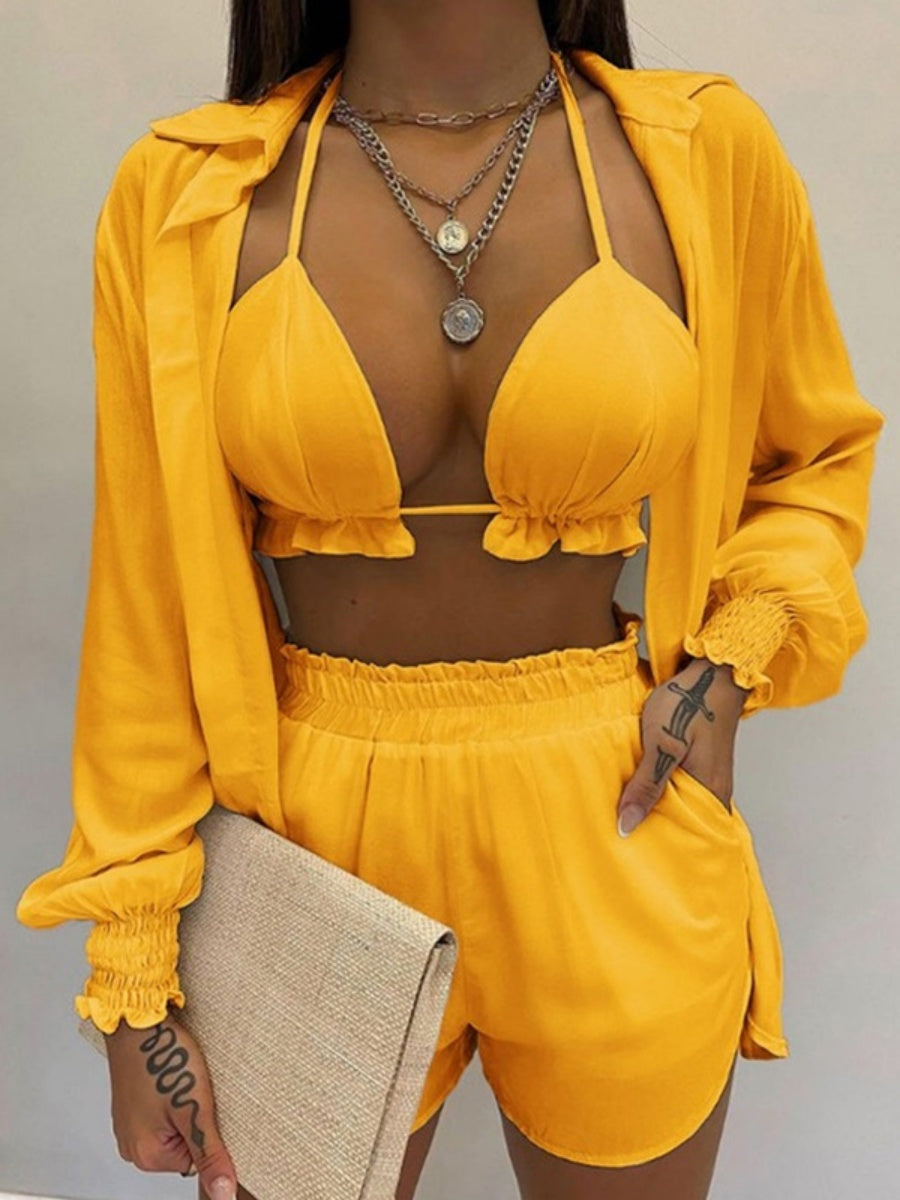 Gradient Print Camisole Shirt And Shorts Three-piece Set