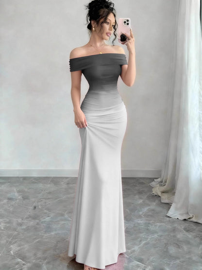 Off Shoulder Hip-hugging Gradient Maxi Dresses