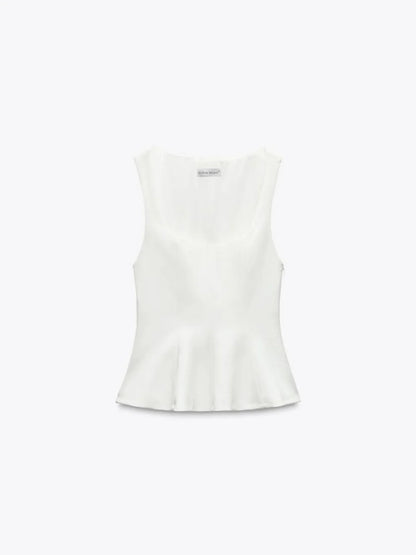 Slim-fit Square Collar Sleeveless Peplum Top