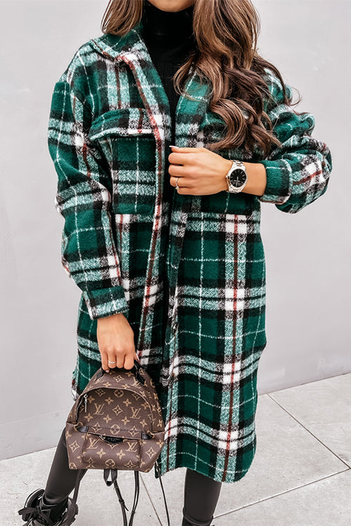 Margovil Long Sleeves Button Up Plaid Casual Shacket Jacket