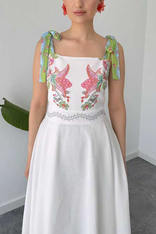 Bow Shoulder Sleeveless Floral Print Maxi Dress