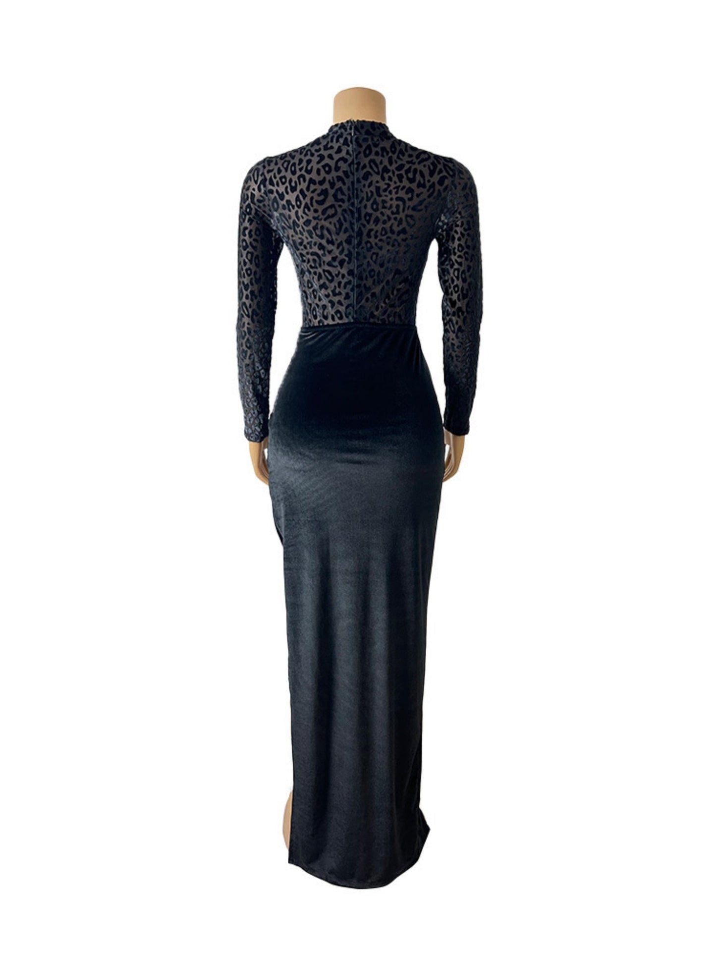 Leopard Print Velvet Sexy See-through Two-piece Set Bodysuit/Pants