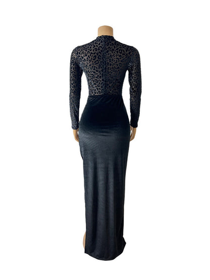 Leopard Print Velvet Sexy See-through Two-piece Set Bodysuit/Pants