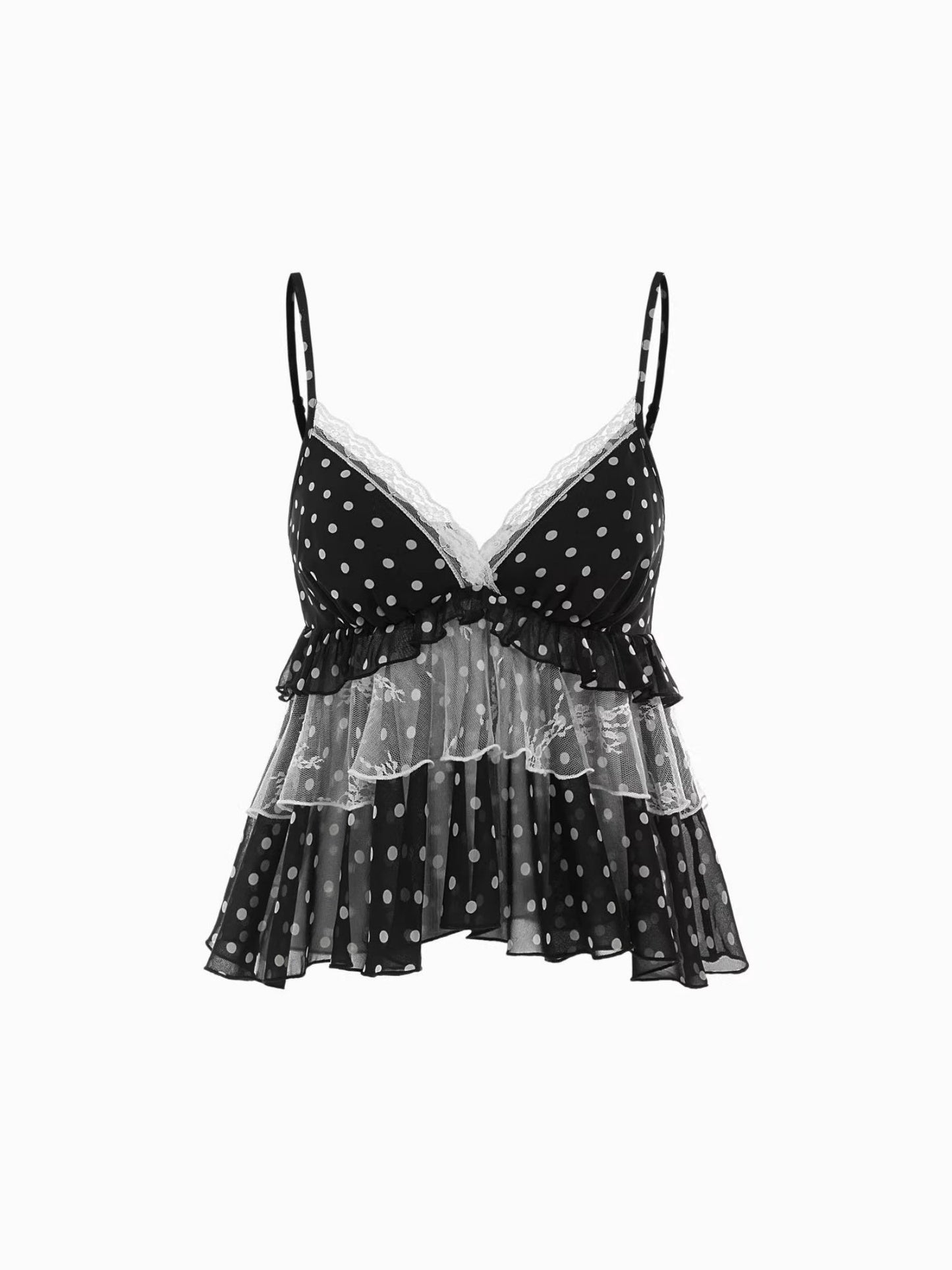 Leopard Print Chiffon Lace Trim Ruffle Tank Top
