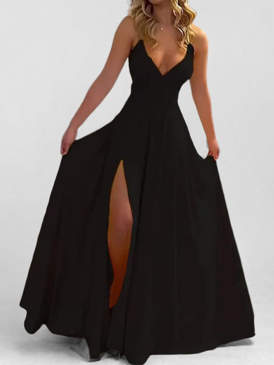 Solid Color Long Dress With Slit