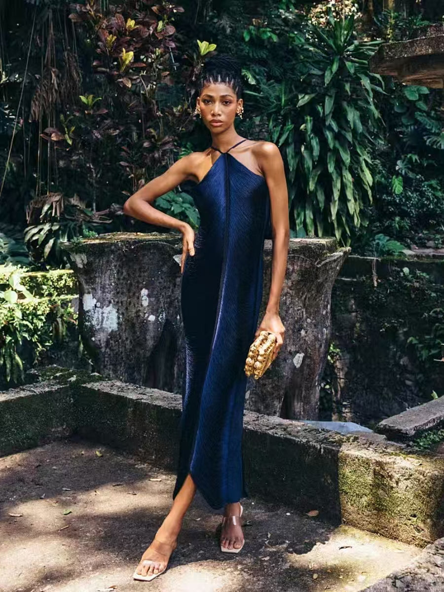 Tassel Back Slit Halter Neck Parties Maxi Dresses