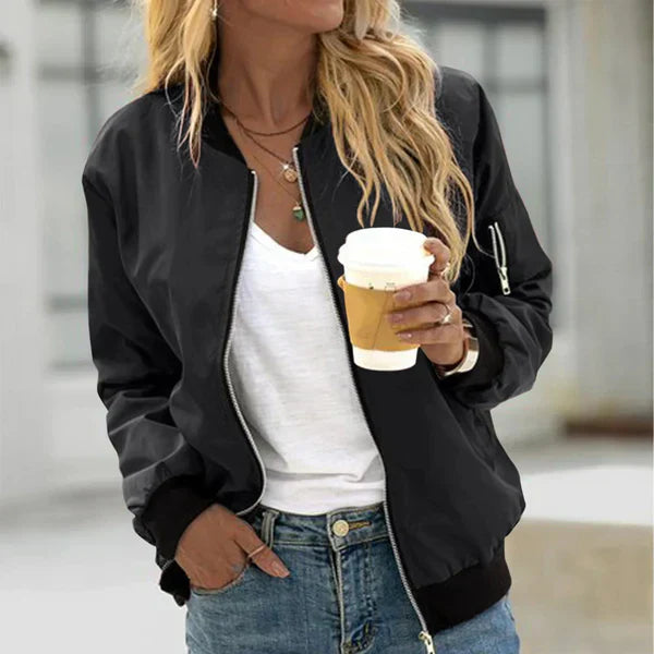 | Women's Casual Zip Up Bomber Jacket