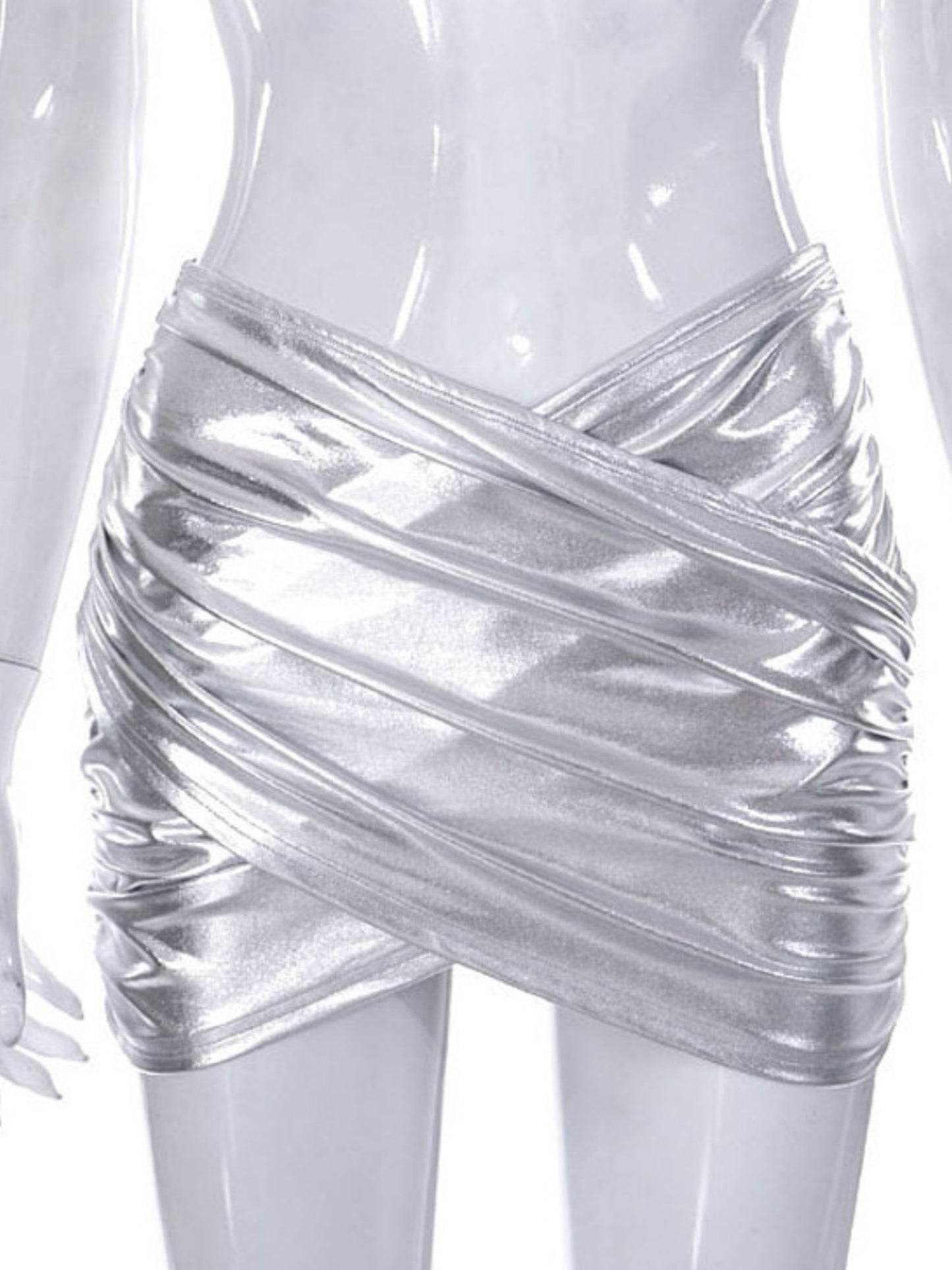 PVC Glossy Patent Leather Cross Pleats Sexy Short Skirt