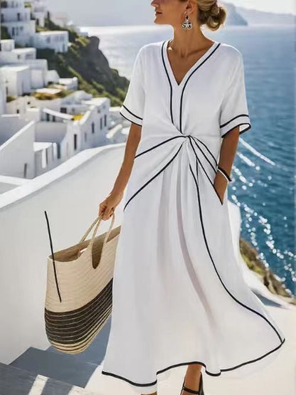 Round Neck Sleeveless Color-blocked Loose Slimming Long Dress
