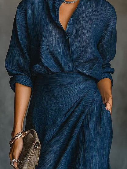 Solid Color Irregular Pleated Long Dress With Belt
