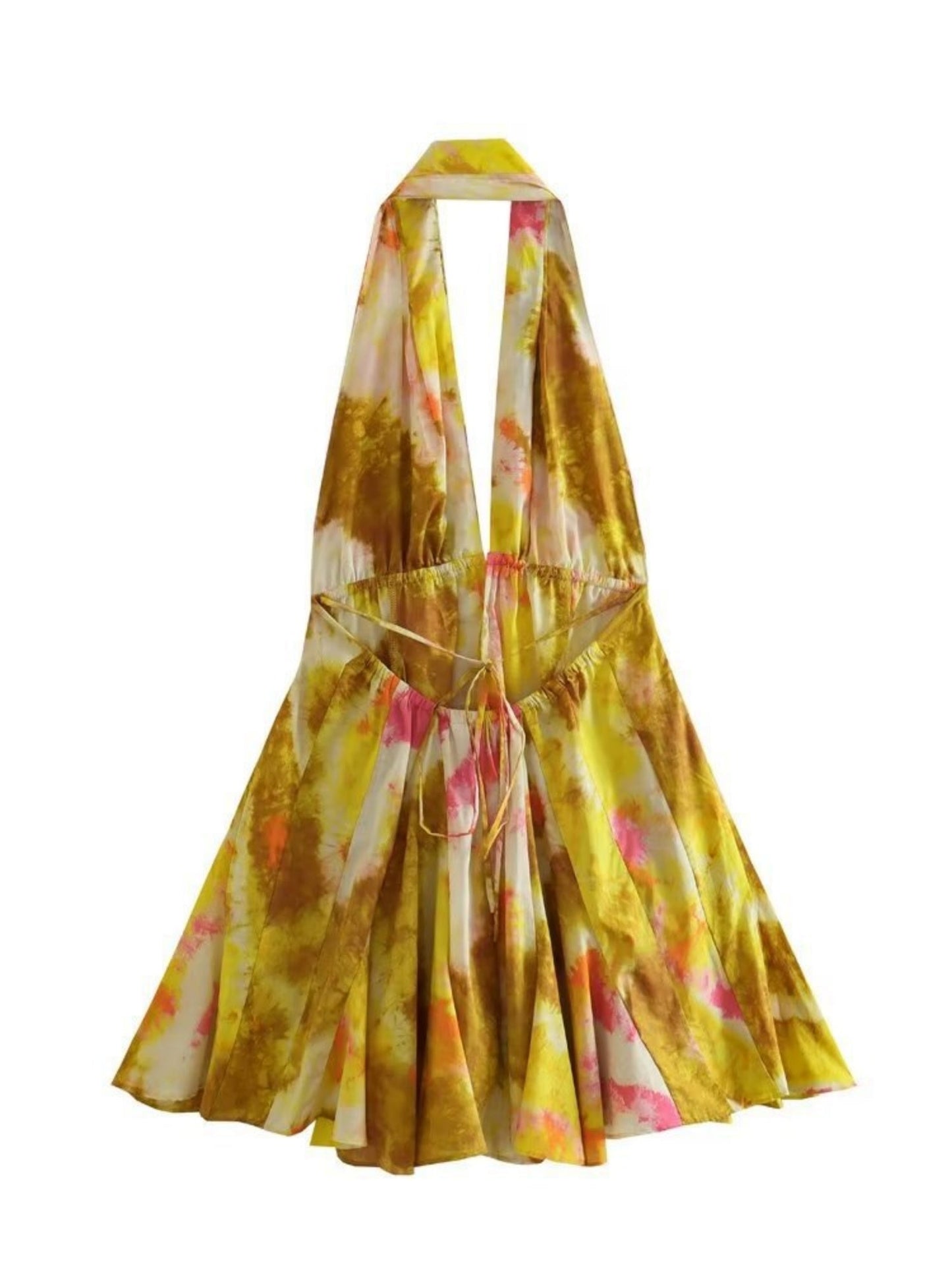 Printed V-neck Halter Neck Backless Maxi Dresses