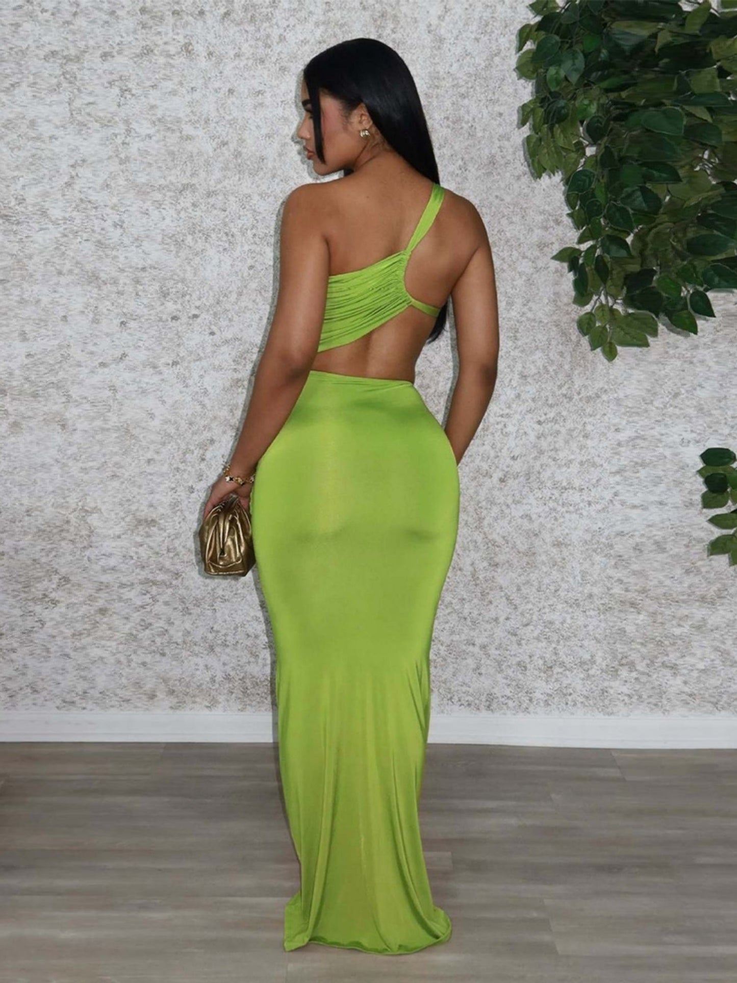 Ribbon Pleated One Shoulder Backless Maxi Dresses