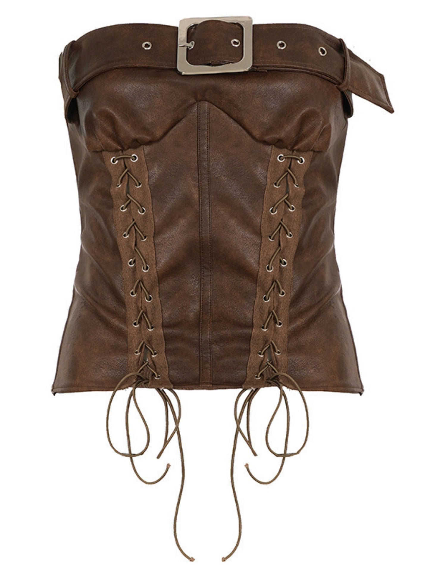 PU Leather Openwork Straps Metal Buckle Bra Strapless Vest