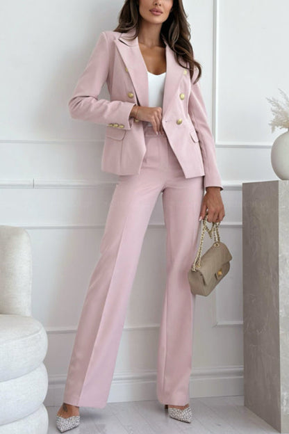 Notch Lapel Double Breasted Pocketed Blazer