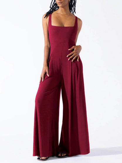 Camisoles Pleated Solid Color Jumpsuits