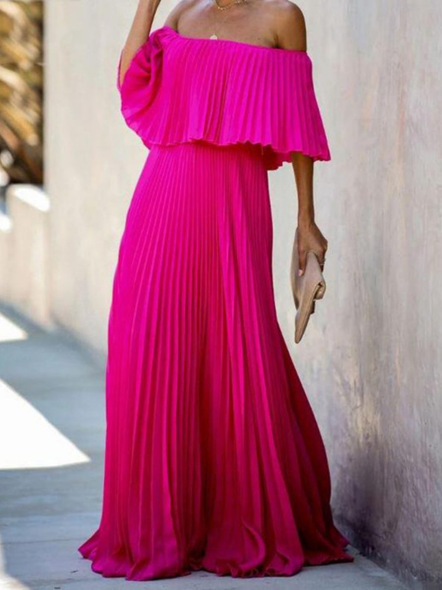 Tube Top Off Shoulder Chiffon Crimp Maxi Dress