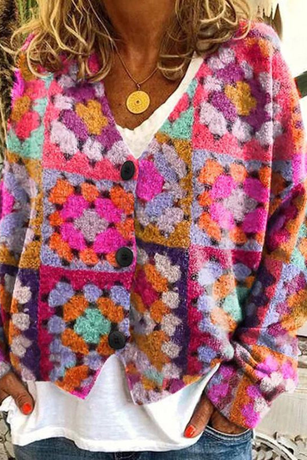 Fun and Chic Long Sleeved Cardigan with Fun Printed Buttons