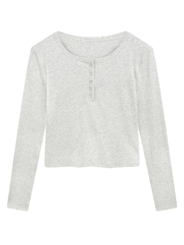 Solid color Long sleeves Tee