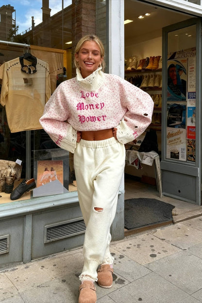 Contrast Letter Knit Pullover Sweater