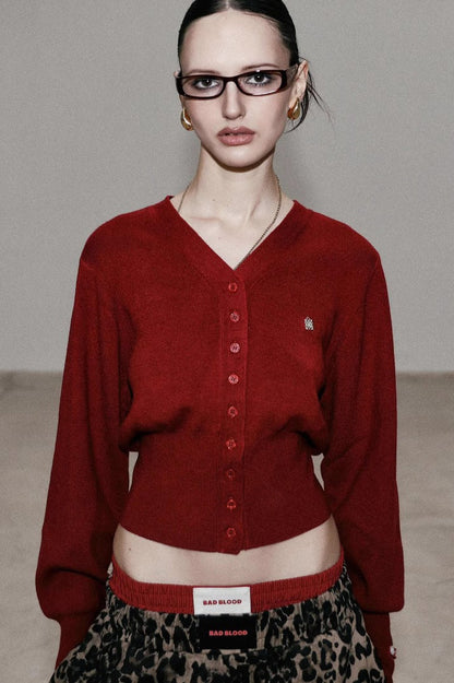 Vintage Red Cropped Cardigan