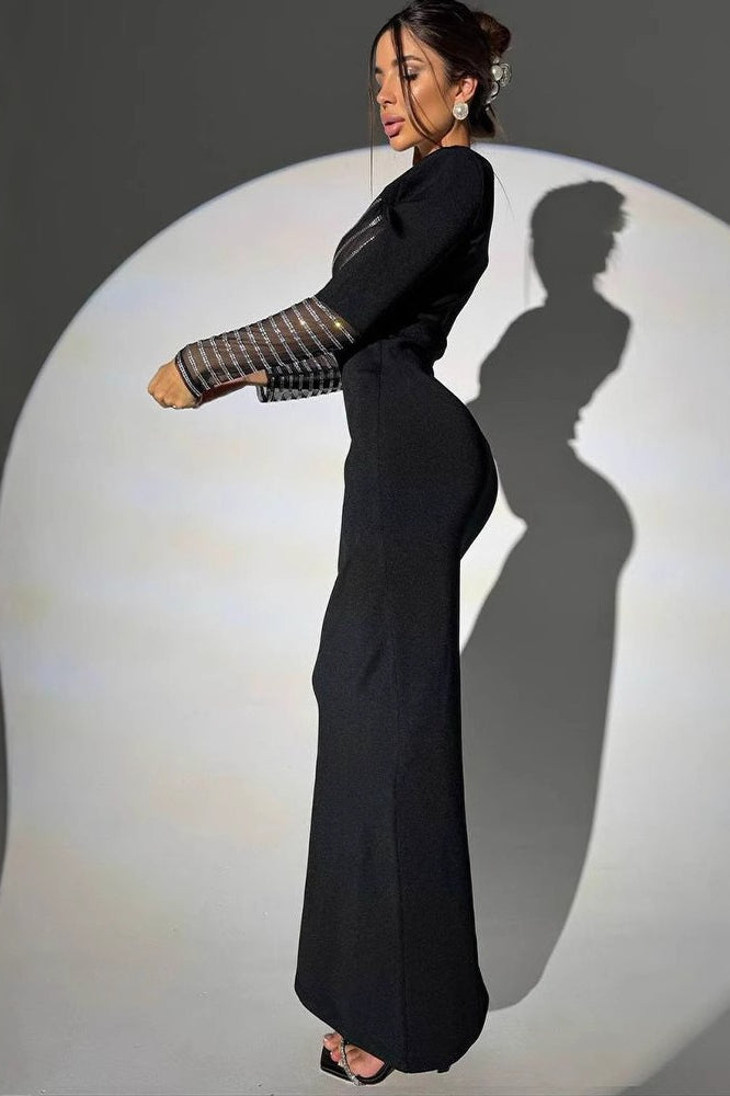 | Rhinestone Mesh Maxi Dress