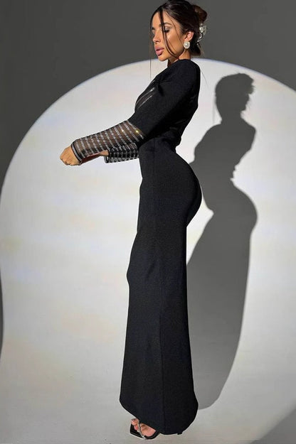 | Rhinestone Mesh Maxi Dress
