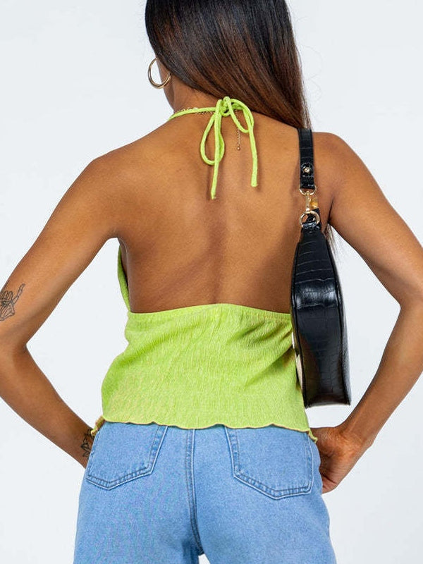 Lace Up Slit Backless Halter Vest