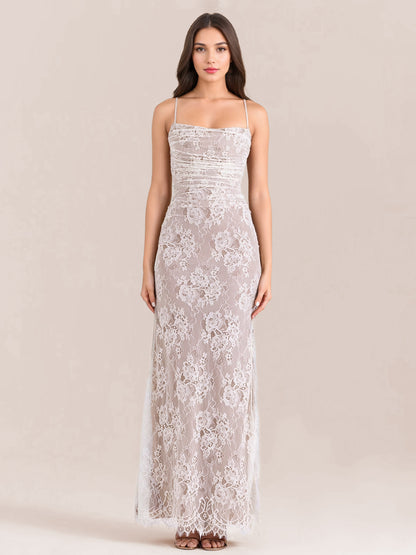 Trumpet Dress Lace-up Cutout Floral Embroidery Long Sleeves Prom Dresses