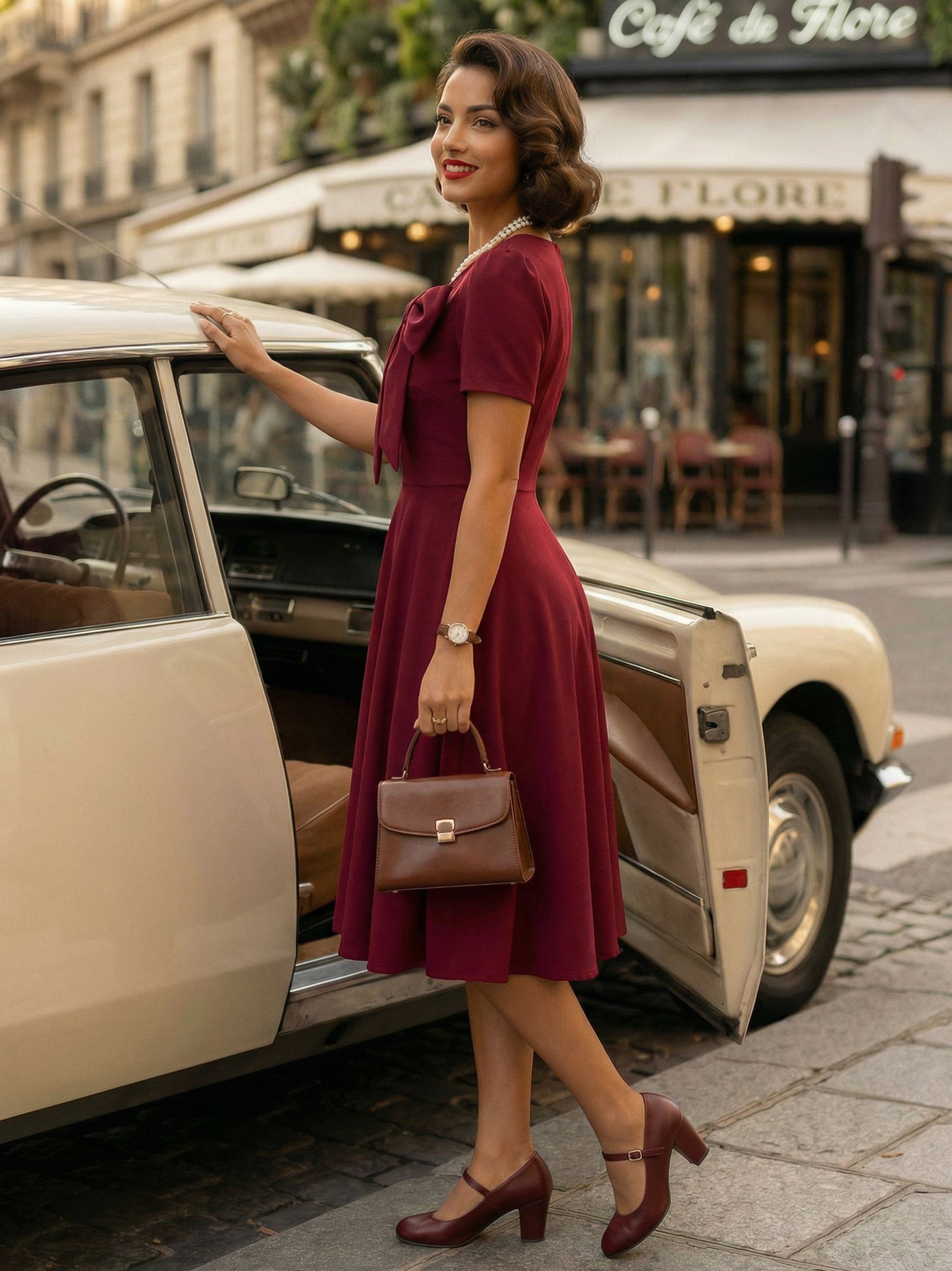 Side Bow Knot Crew Neck Short Sleeve A Line Swing Dress For Women 2026