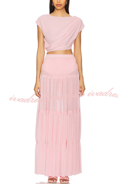 Stunning Chiffon Elastic Waist Layered A-line Maxi Skirt