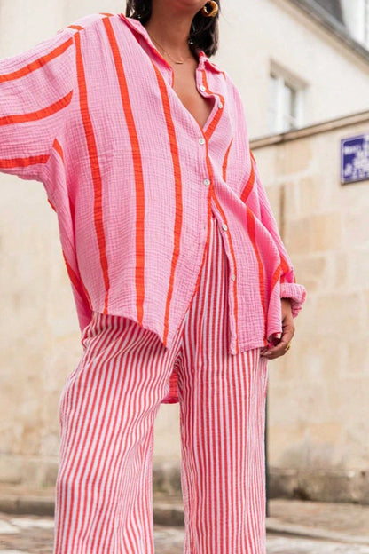 Striped Long-Sleeve Cardigan Blouse