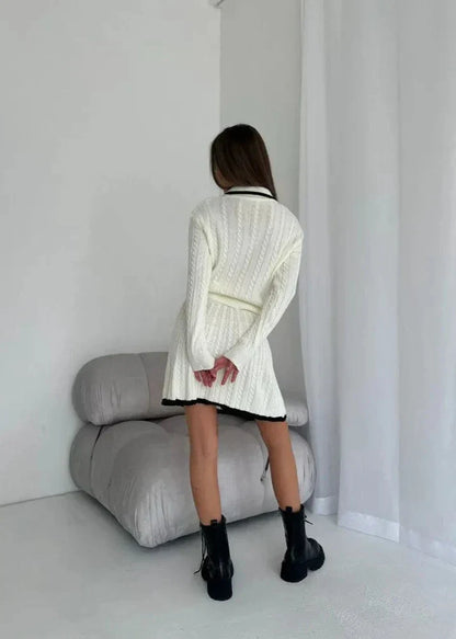 Cable-Knit Buttoned Sweater Dress Set