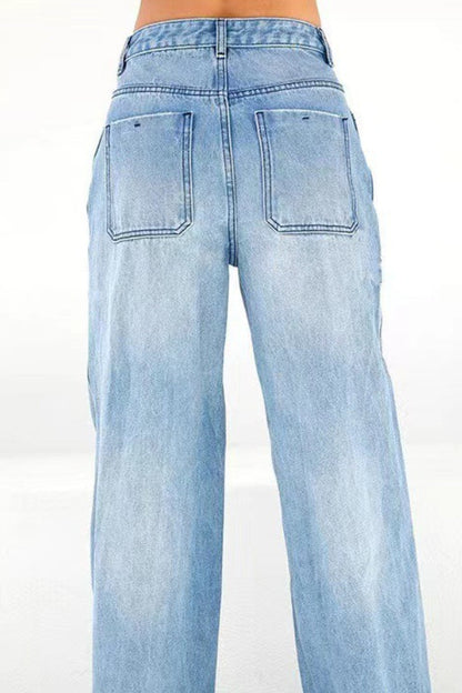 Casual High Waist Washed Straight Jeans