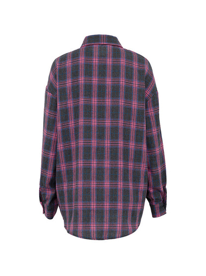 Vintage Plaid Print Long Sleeve Blouse