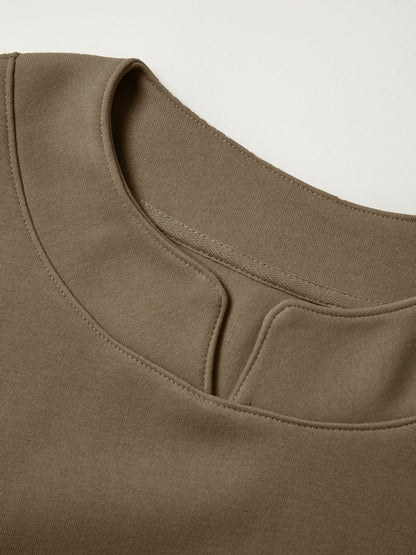 Solid Color V Neck Label Decor Oversized Hoodie