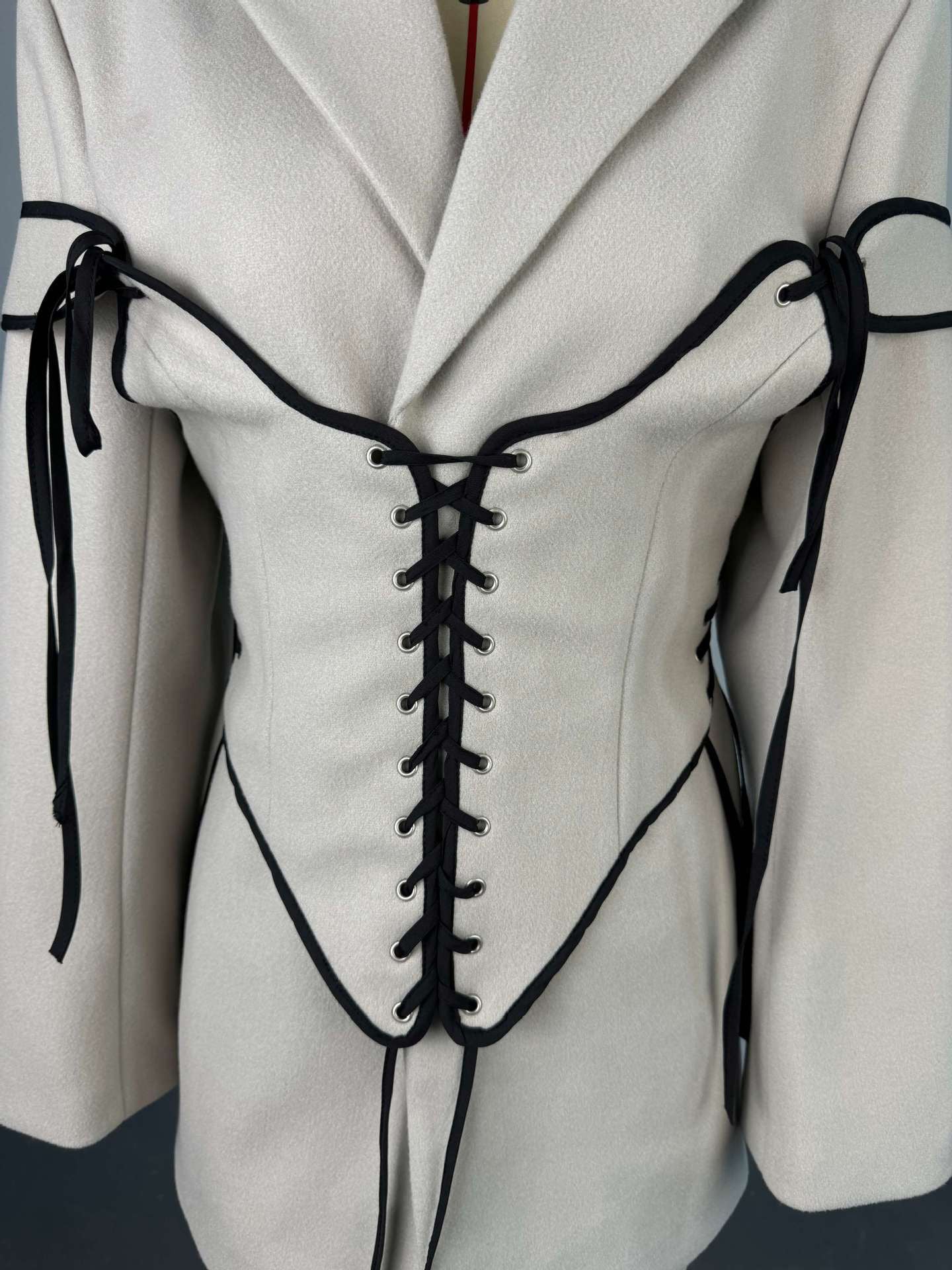 Blazer Dresses Turndown Collar Two-Tone Lace Up Long Sleeves Chic Women's Clothing Mini Dresses