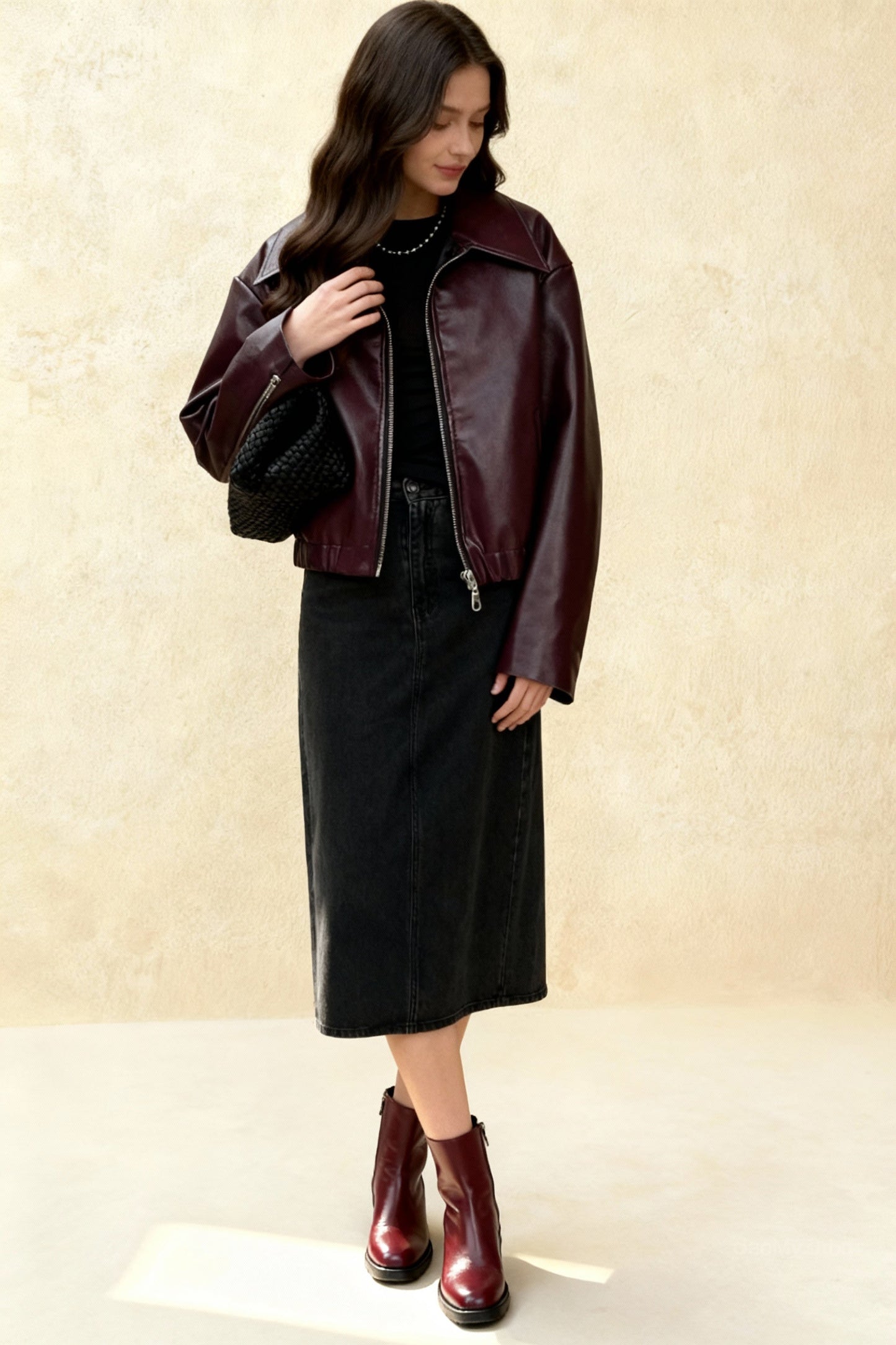 New Leaher Feminina Streetwear Outwear Vermelho Black Jackets