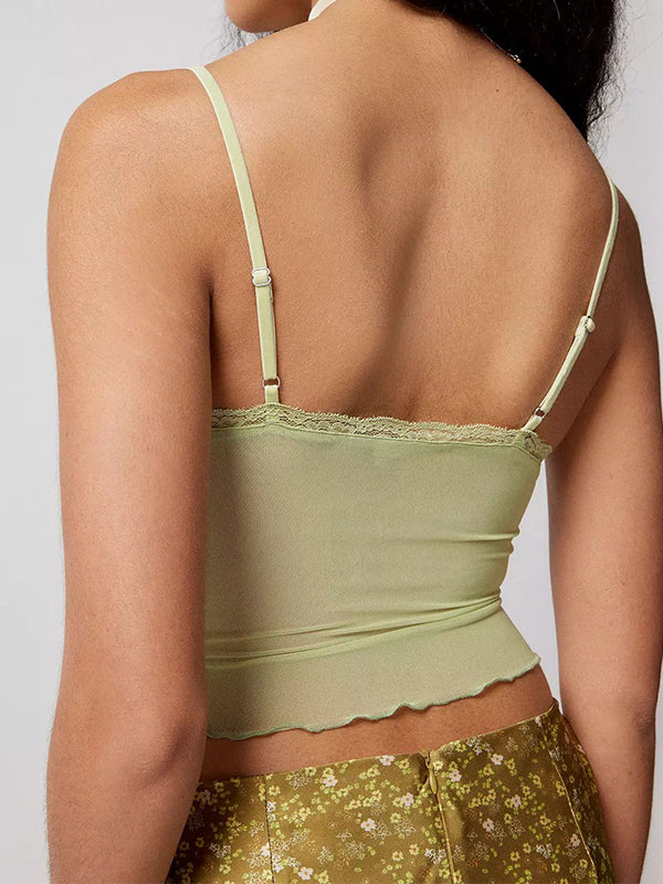 Plain Mesh V Neck Slim Fit Cami Top