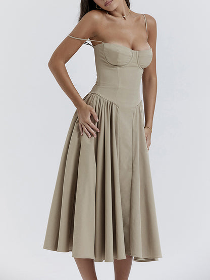 Vintage Solid Cami Midi Dress