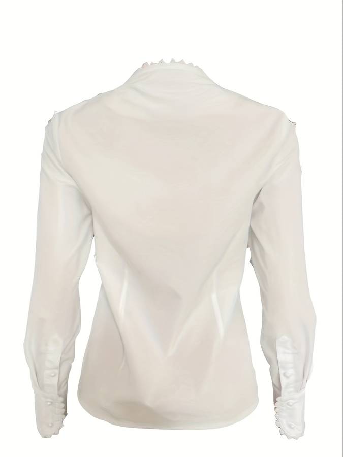 Women's V-Neck Button-Down Long Sleeve Blouse – Corporate Office Shirt